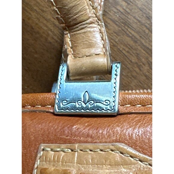 Brighton Tan Leather Shoulder Bag With Croc-Embossed Accent & Silver Hardware - Picture 6 of 12